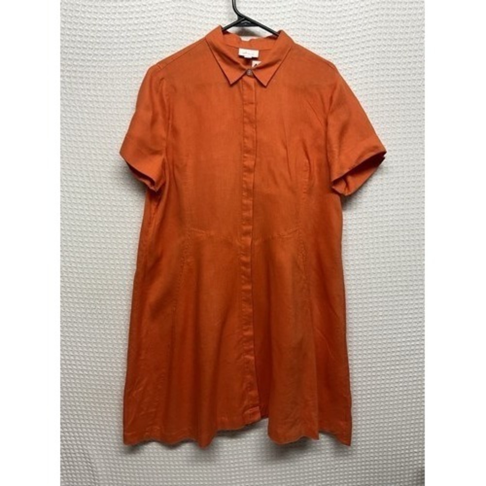 NWOT J. Jill Love Linen Orange Vacation Midi Shirt Dress Women LP Indonesia